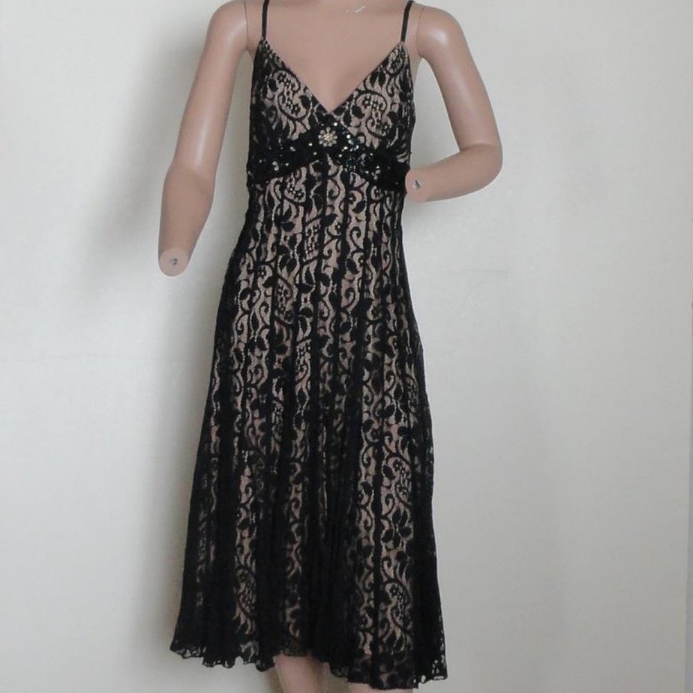 E C I New York Black Lace Dress w nude lining s 10